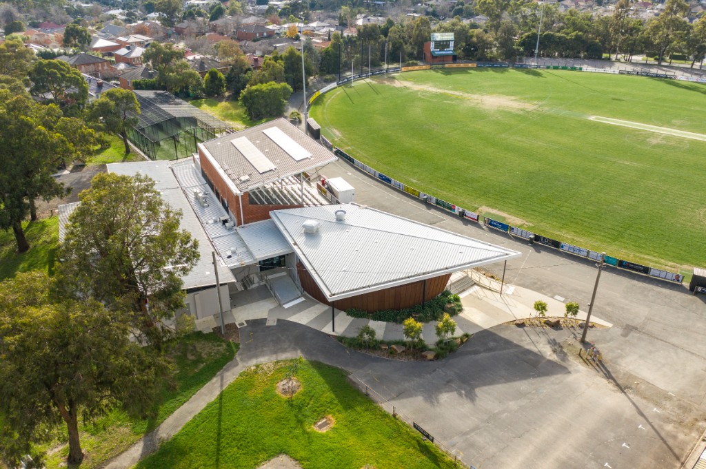 Aerial view of the completed pavilion