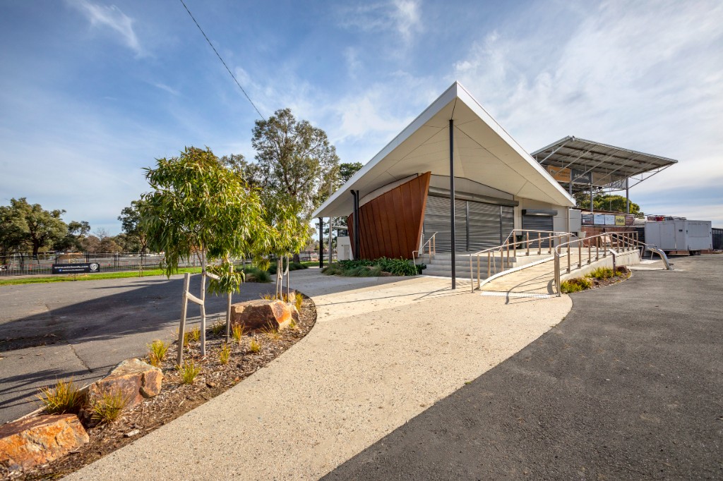 Entry ramp and pavilion frontage